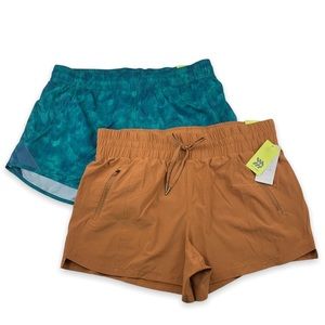 All In Motion Lot of 2 Chestnut & Green Printed Mid Rise Active Shorts Large